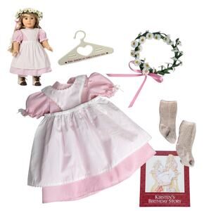American Girl Kirsten Birthday Outfit Pleasant Co Doll Dress Apron Socks Wreath